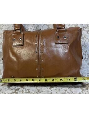 Brown Man Made Leather Handbag with Silver Stud Accents 10by12 in